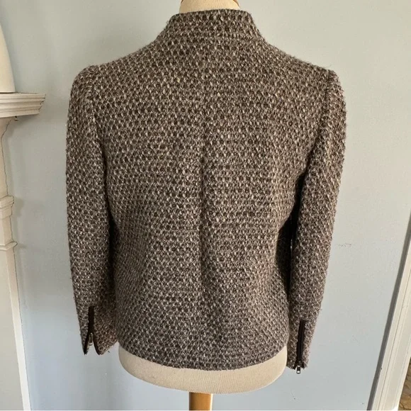J.CREW metallic tweed & faux leather snap front blazer jacket tan cream black